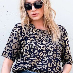 And The Why Leopard Foil Printed Half Sleeve Summer Sweater